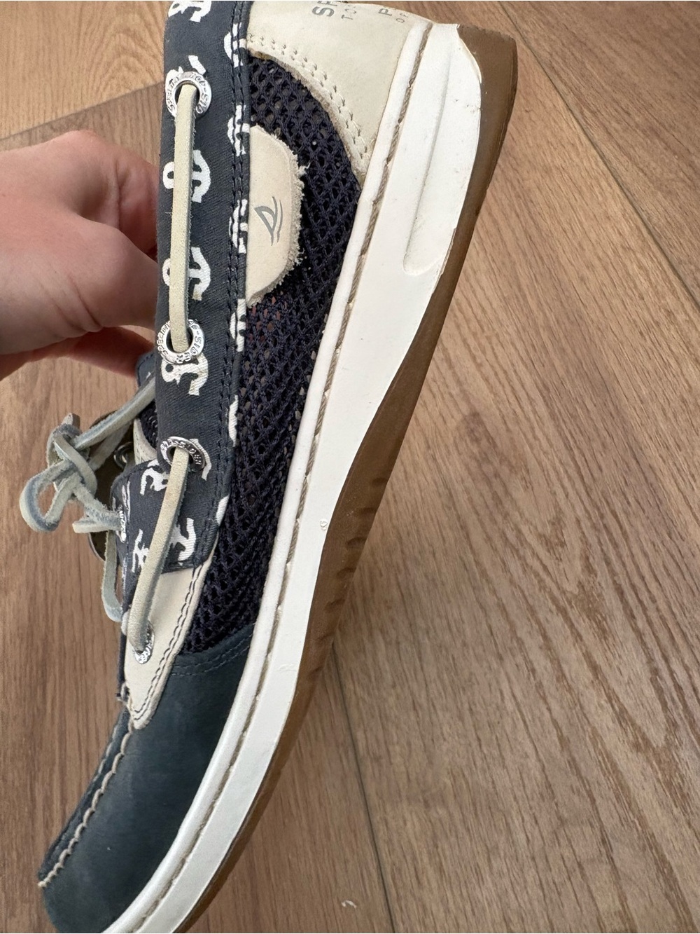 Sperry Navy and Cream Anchor-Print Boat Shoes women’s size 9 - Picture 8 of 11